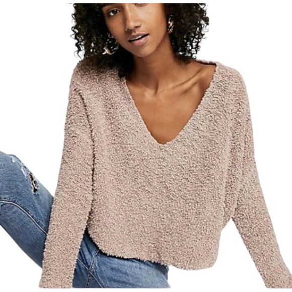 Free People Sweaters - Free People Popcorn Cropped Boucle Teddy Pullover Sweater